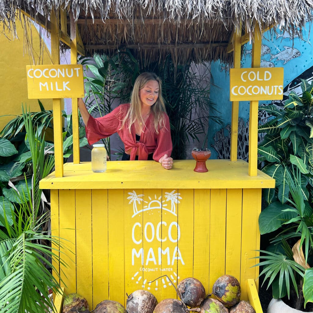 1F7C0F14-B452-4567-B736-0FD729173790 Having coconut juice at Matcha Mama, Tulum.