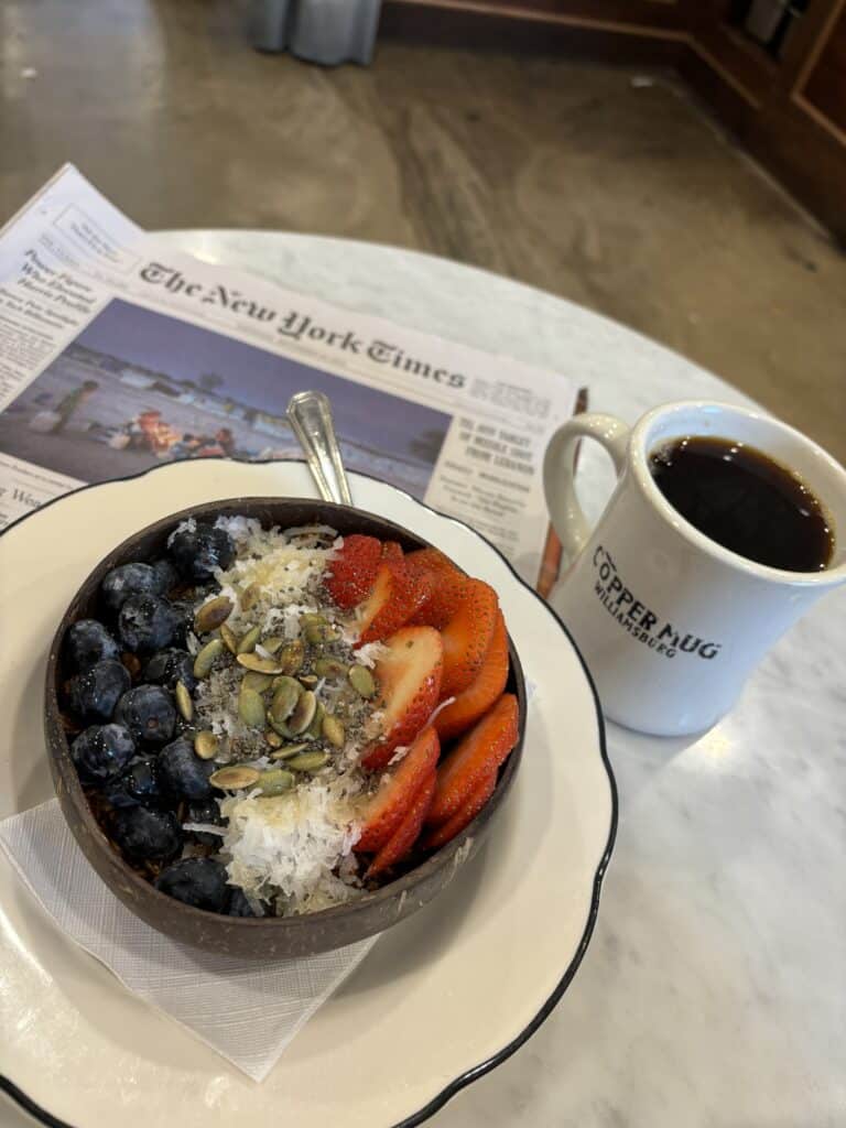 The perfect acai bowl and black coffee at Copper Mug, New York.
